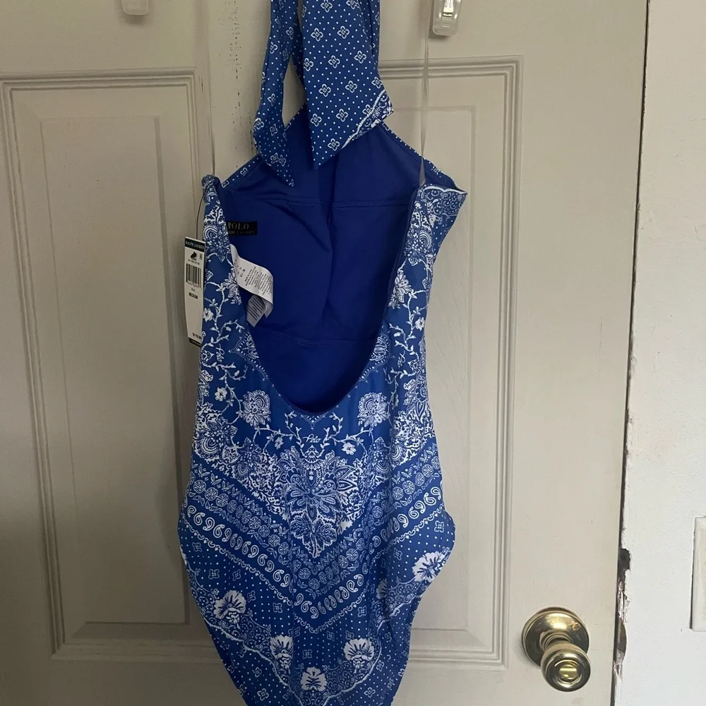 Ralph Lauren Blue and White Halter Swimsuit - Picture 4 of 5
